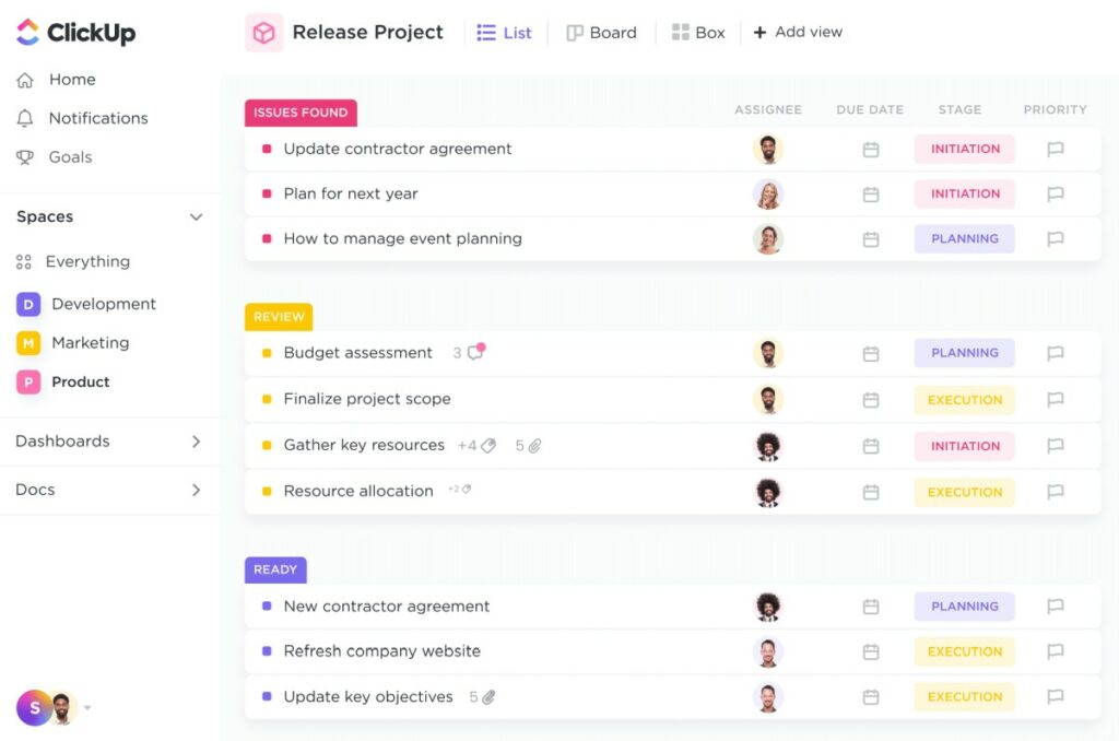 ClickUp task list