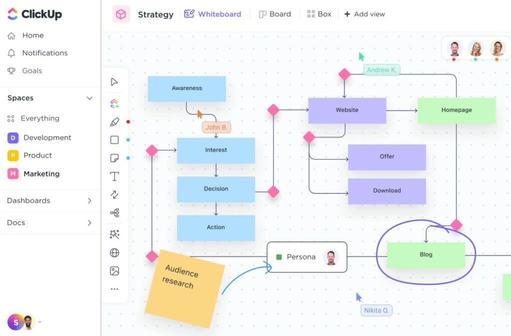 ClickUp whiteboard collaboration