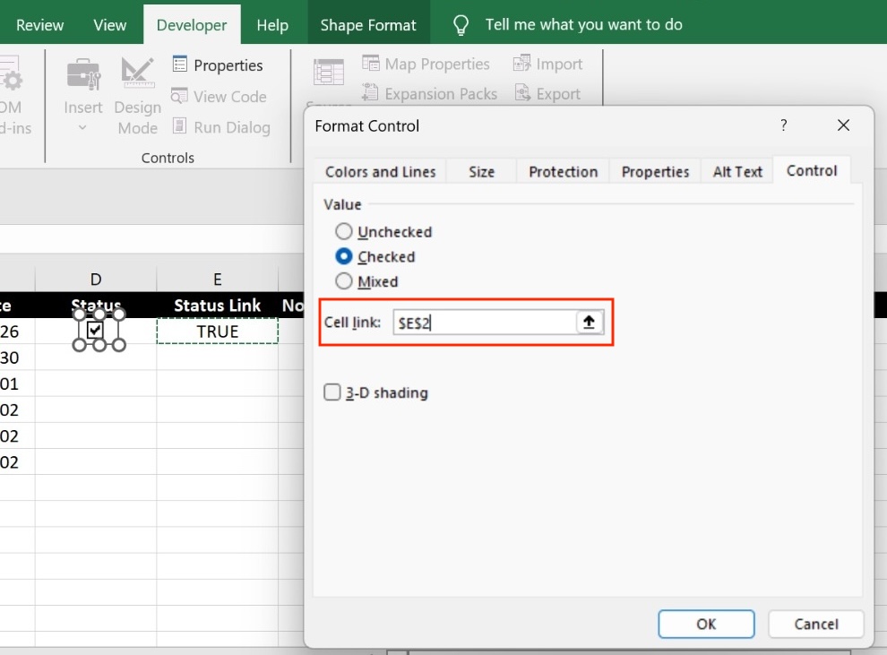 Link cells together for conditional formatting