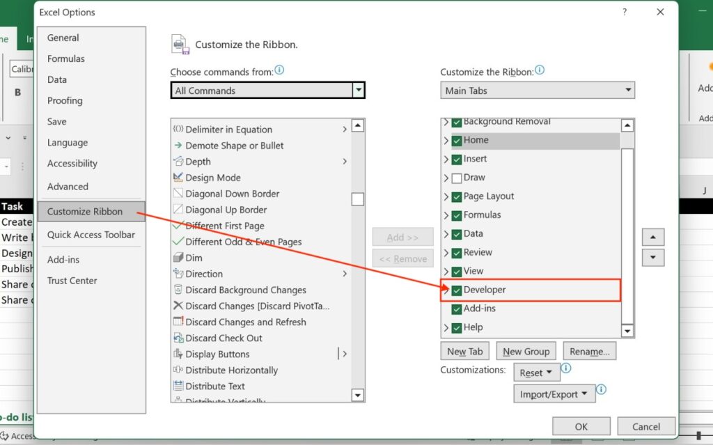 Enable developer tab
