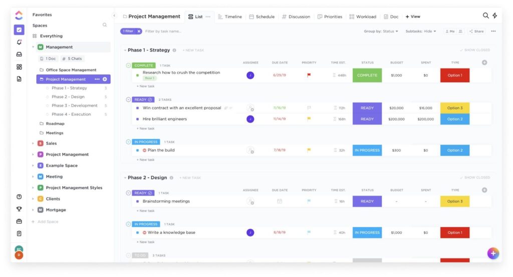 A screenshot of ClickUp.