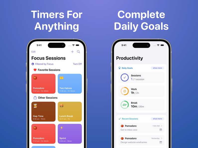 Screenshot of Focused Work app that works with Toggl Track