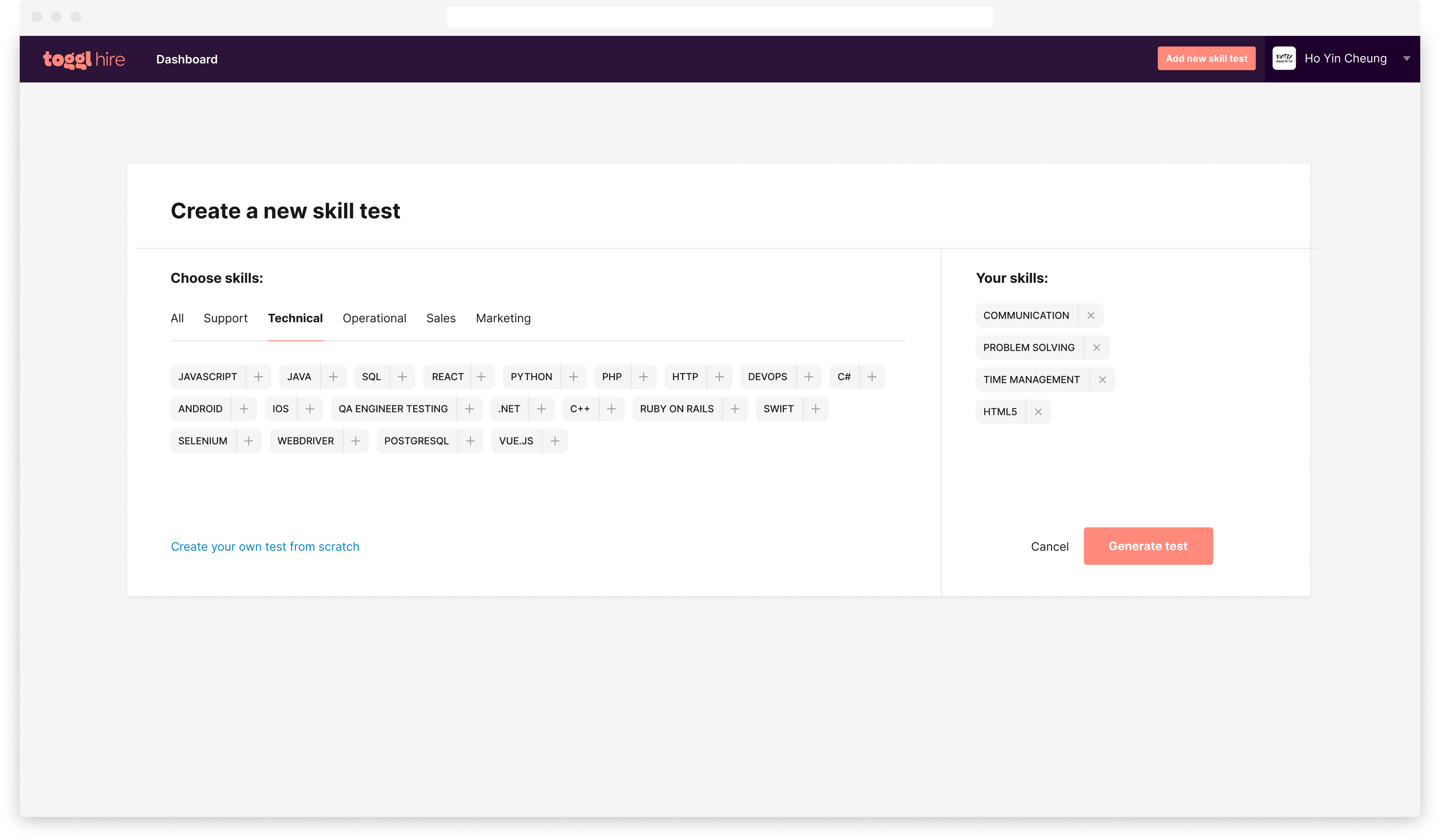Riotly social skills test on toggl hire
