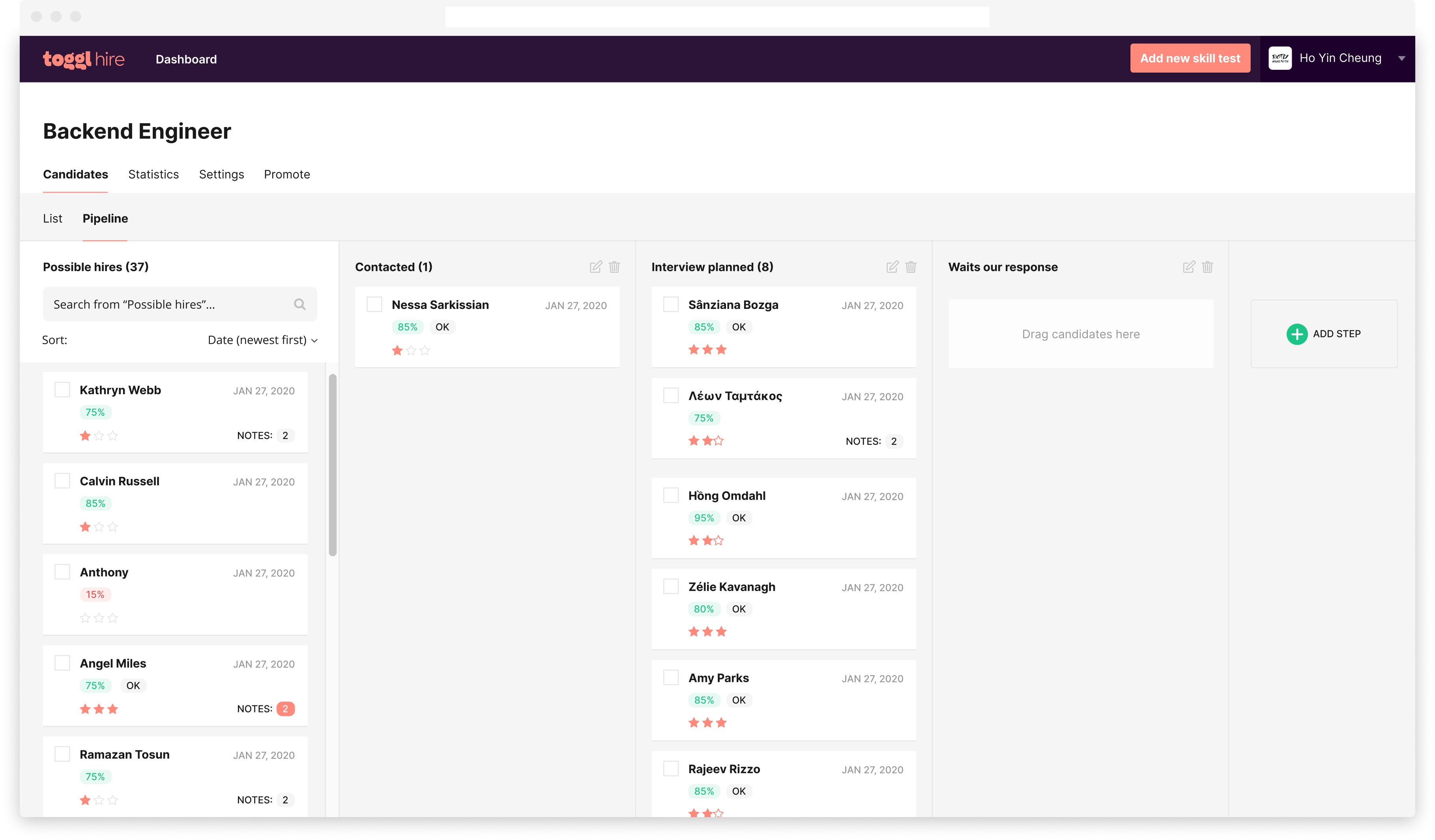 riotly social pipeline view on toggl hire