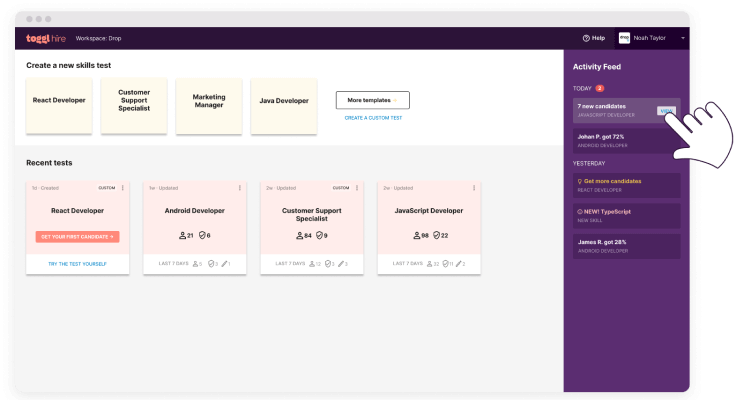 screenshot of activity feed on toggl hire