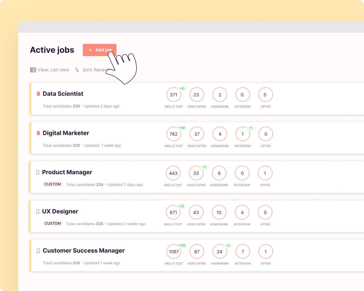 Opening a new Job from the dashboard