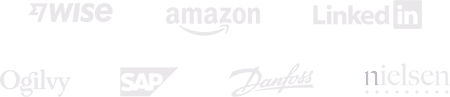 Company logos: Wise, Amazon, LinkedIn, Ogilvy, SAP, anfoss, Nielsen