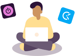 Illustration of people at a desk thinking. There are Toggl Track and Clockify icons on the desk.
