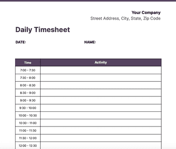 Screenshot of Daily timesheet