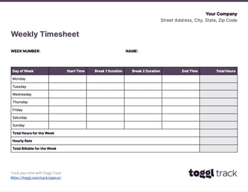Screenshot of Weekly timesheet