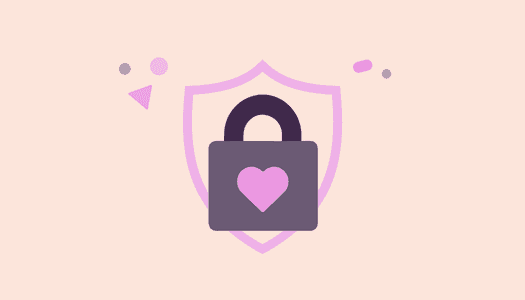 An illustration of a security badge with a lock and a heart as a keyhole