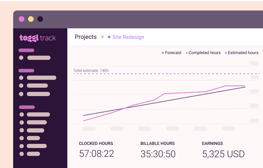Screenshot of project dashboard in Toggl Track