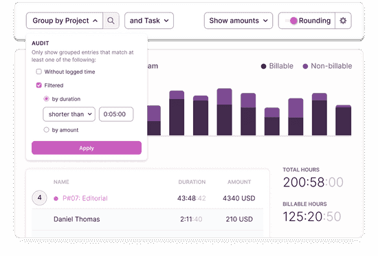 Toggl Track's audit features such as required time entries and time entry lock