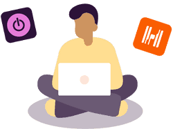 Illustration of people at a desk thinking. There are Toggl Track and Harvest icons on the desk.