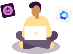 Illustration of people at a desk thinking. There are Toggl Track and Hubstaff icons on the desk.
