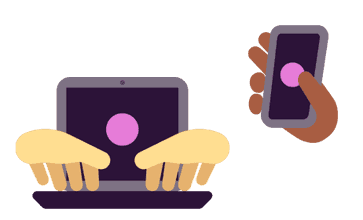 Icons of hands using a laptop and a mobile phone