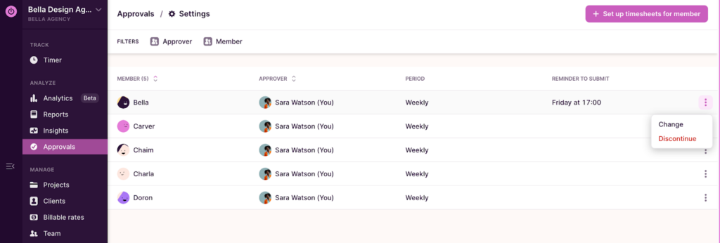 Setting up timesheet approvals in Toggl Track
