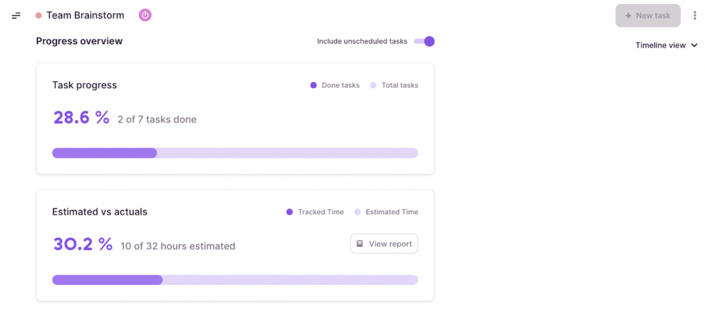 Task estimates in Toggl Plan