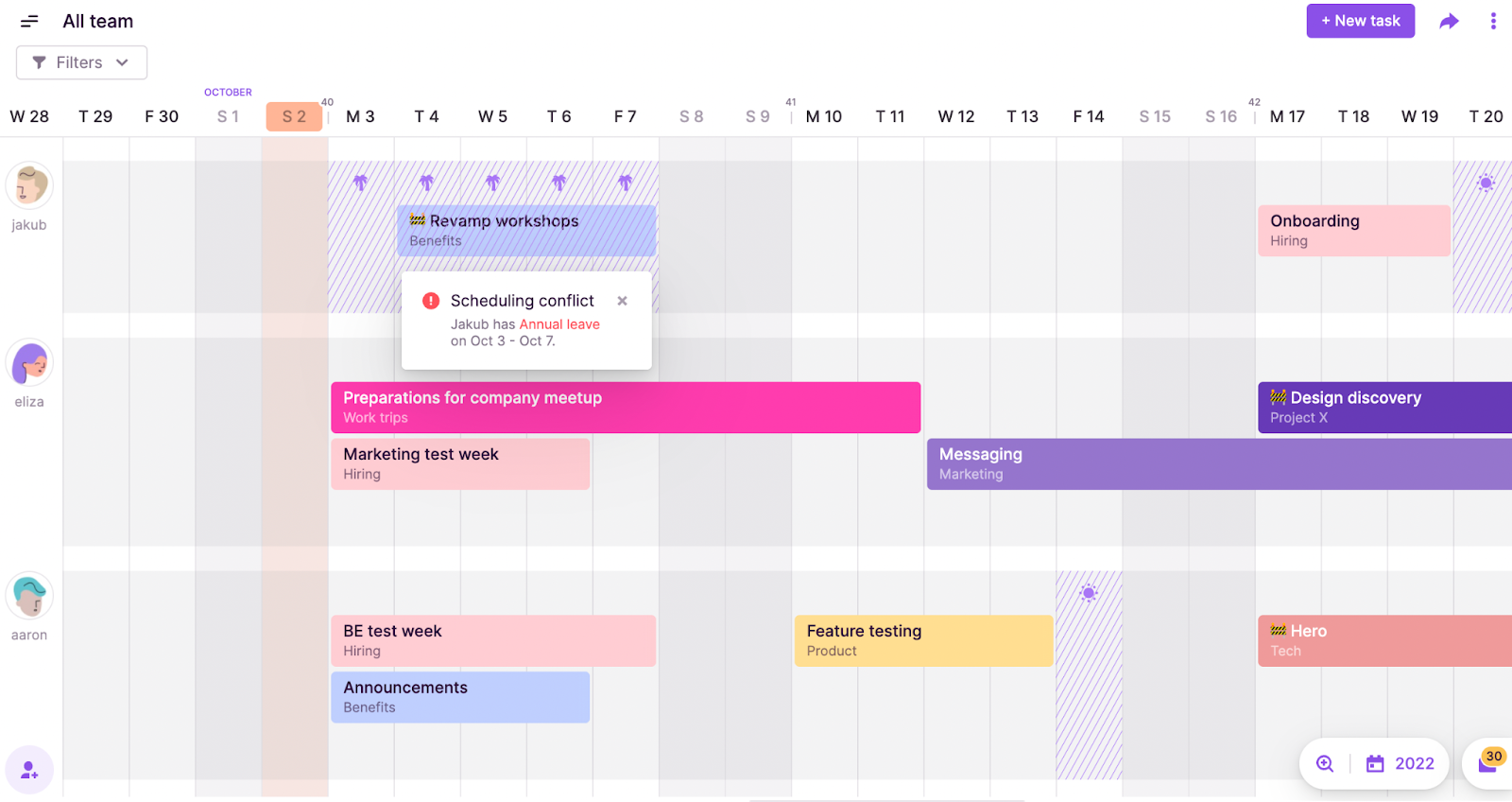 Screenshot of the Time Off feature in Toggl Plan.