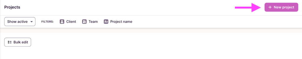 A screenshot of Toggl Track showing how to start a new project.