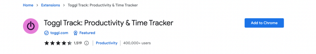 A screenshot of the Toggl Track browser extension for Chrome.