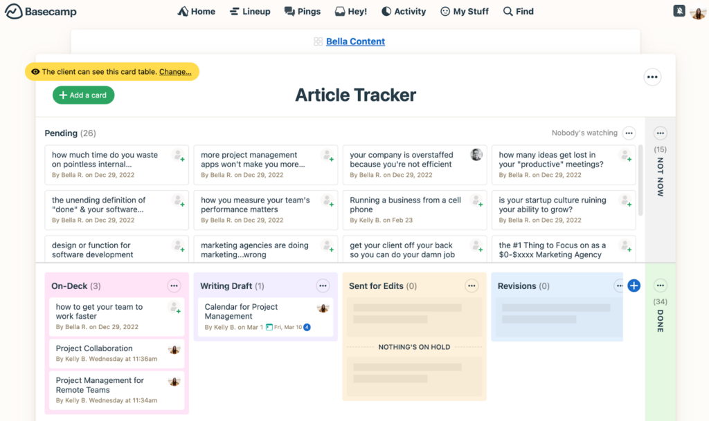 A screenshot of Basecamp.