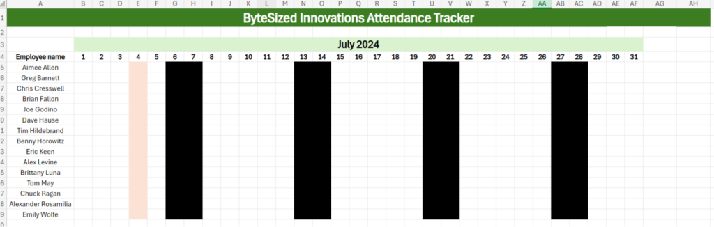 Excel spreadsheet.