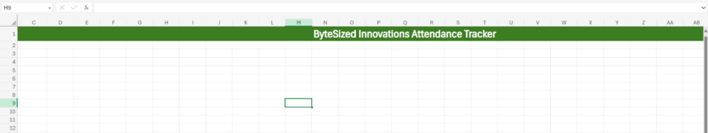 Excel screenshot showing merged cells and the spreadsheet title.
