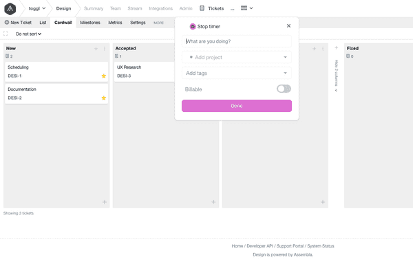 Start the timer in Assembla