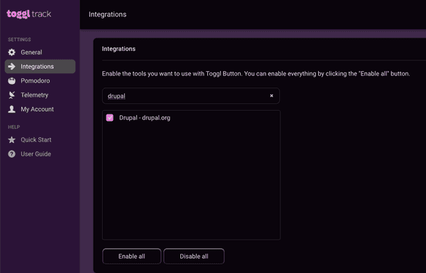 Enable the integration in the Settings page
