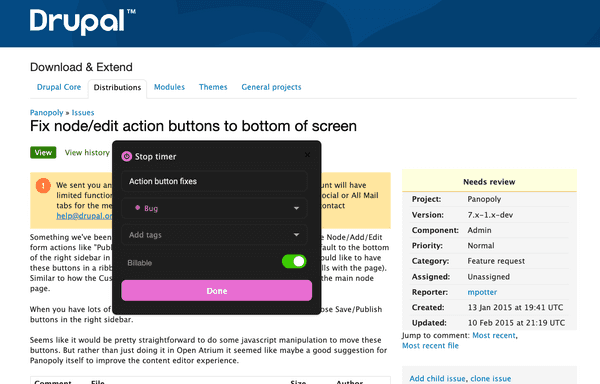 Start the timer in Drupal