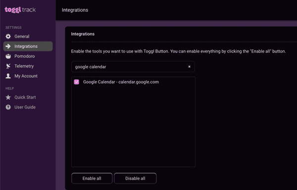 Enable the integration in the Settings page