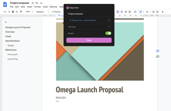 Start the timer in Google Docs