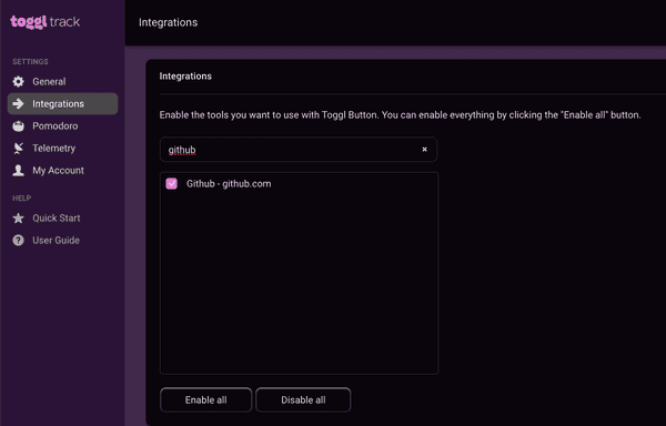 Enable the integration in the Settings page