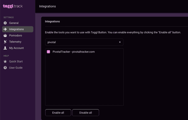 Enable the integration in the Settings page