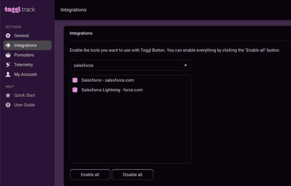 Enable the integration in the Settings page