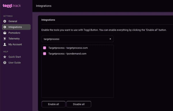 Enable the integration in the Settings page