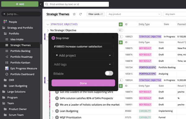Start the timer in Targetprocess