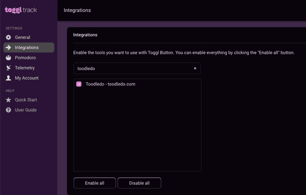 Enable the integration in the Settings page
