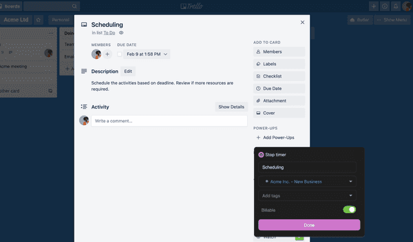 Start the timer in Trello