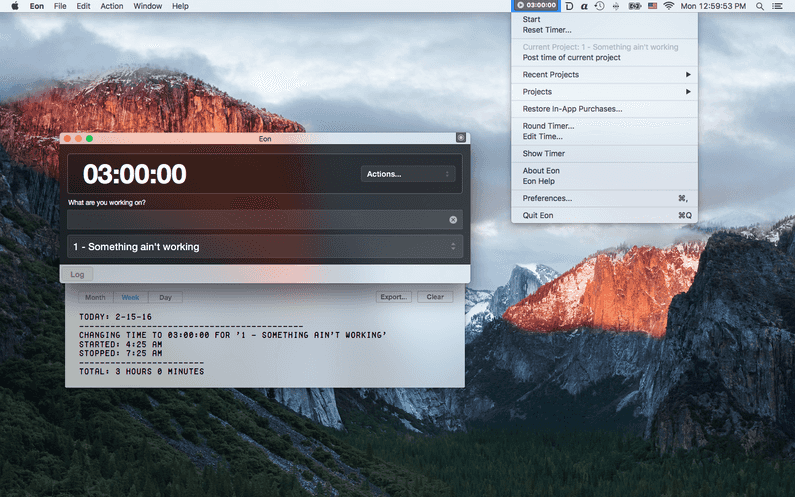Screenshot of the Eon Timer app that integrates with Toggl Track