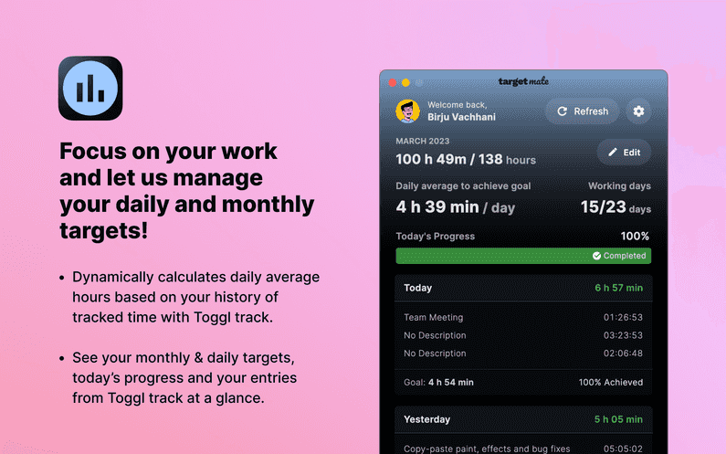 Screenshot of the TargetMate app