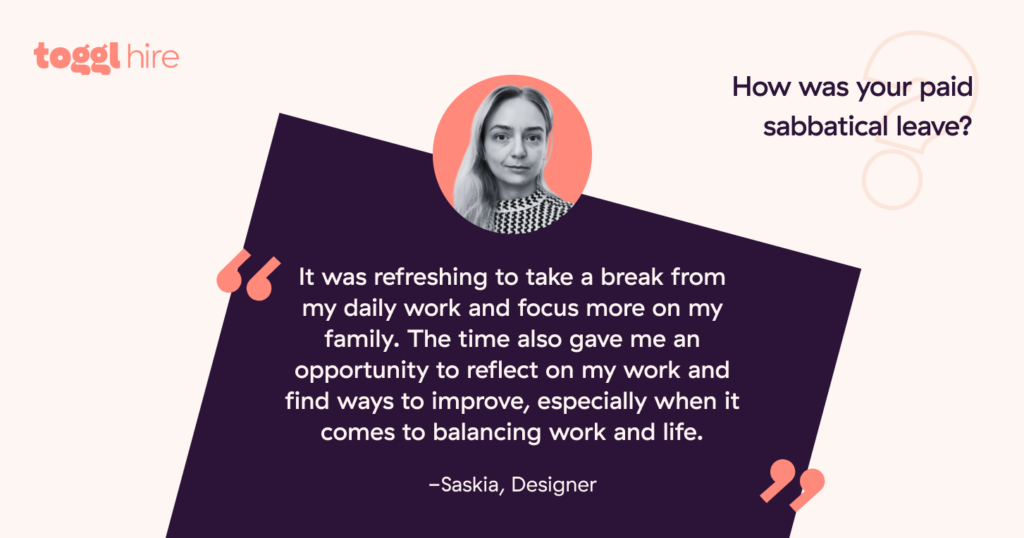 Toggl paid sabbatical leave Saskia