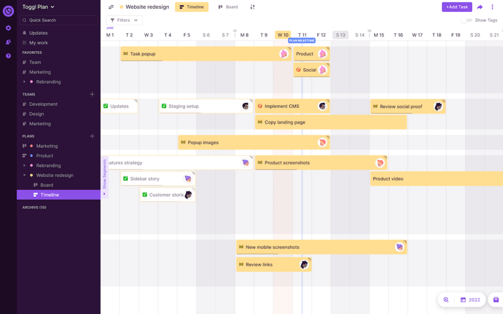 Toggl Plan project timeline