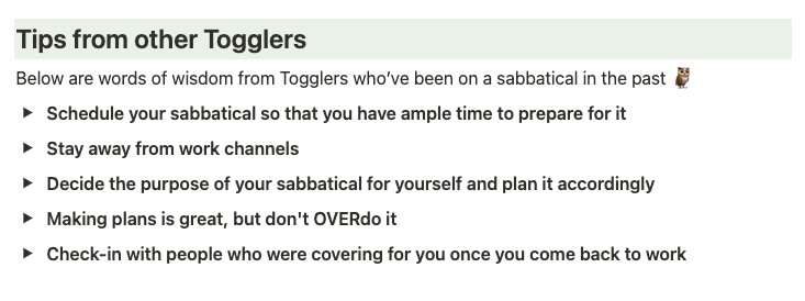Toggl tips for sabbaticals